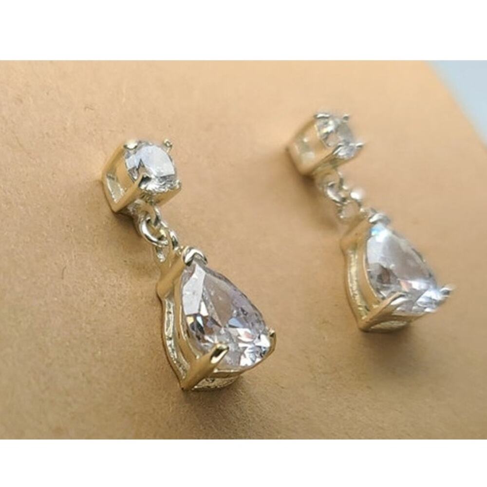 Sterling Silver Classic Pear & Round Cut CZ Drop Dangle Stud Earrings Stamp 925
